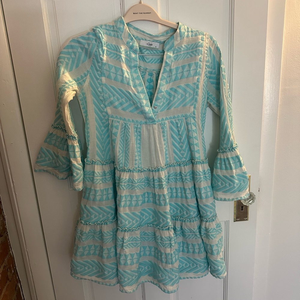 Devotion Twins Teal and White Patterned Dress